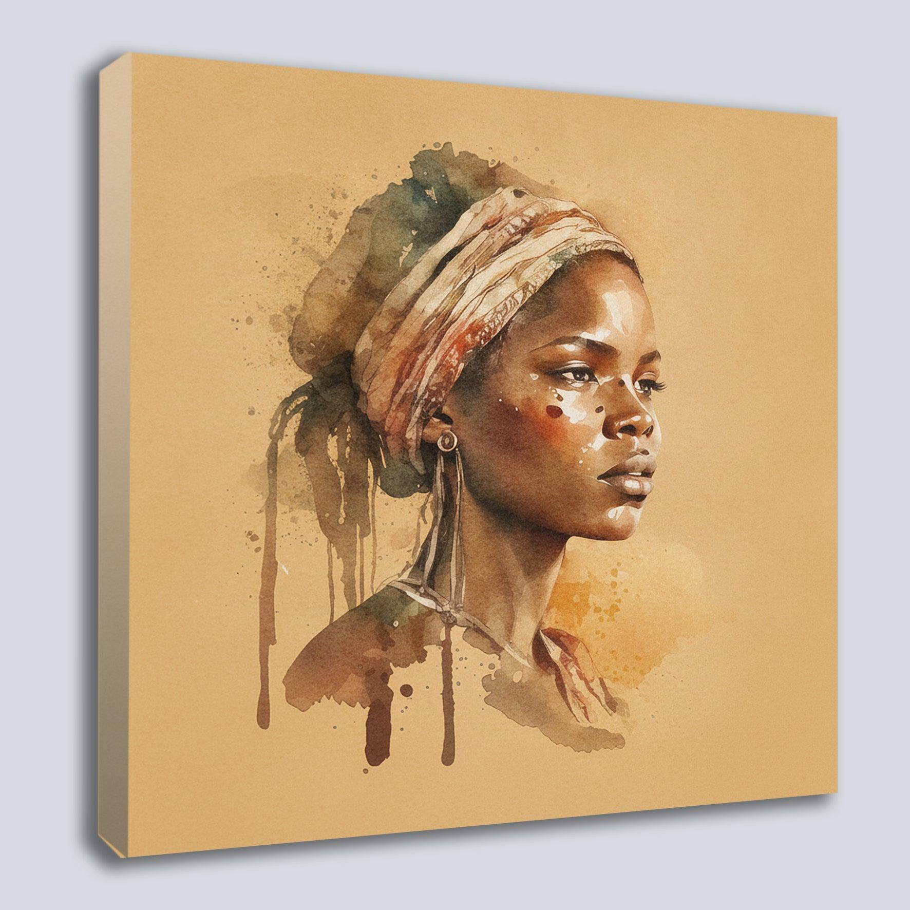 Wandbild Afrikanerin Portrait im Profil mit Kopftuch und Ohrringen