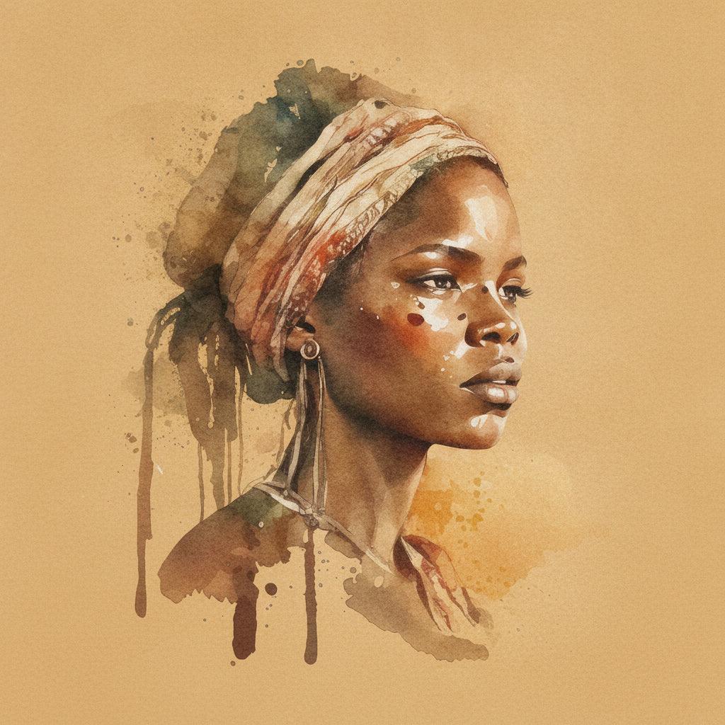 Wandbild Afrikanerin Portrait im Profil mit Kopftuch und Ohrringen