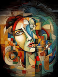 Wandbild Kubistische Frau in Farben Picasso Style Kunstdruck auf Leinwand