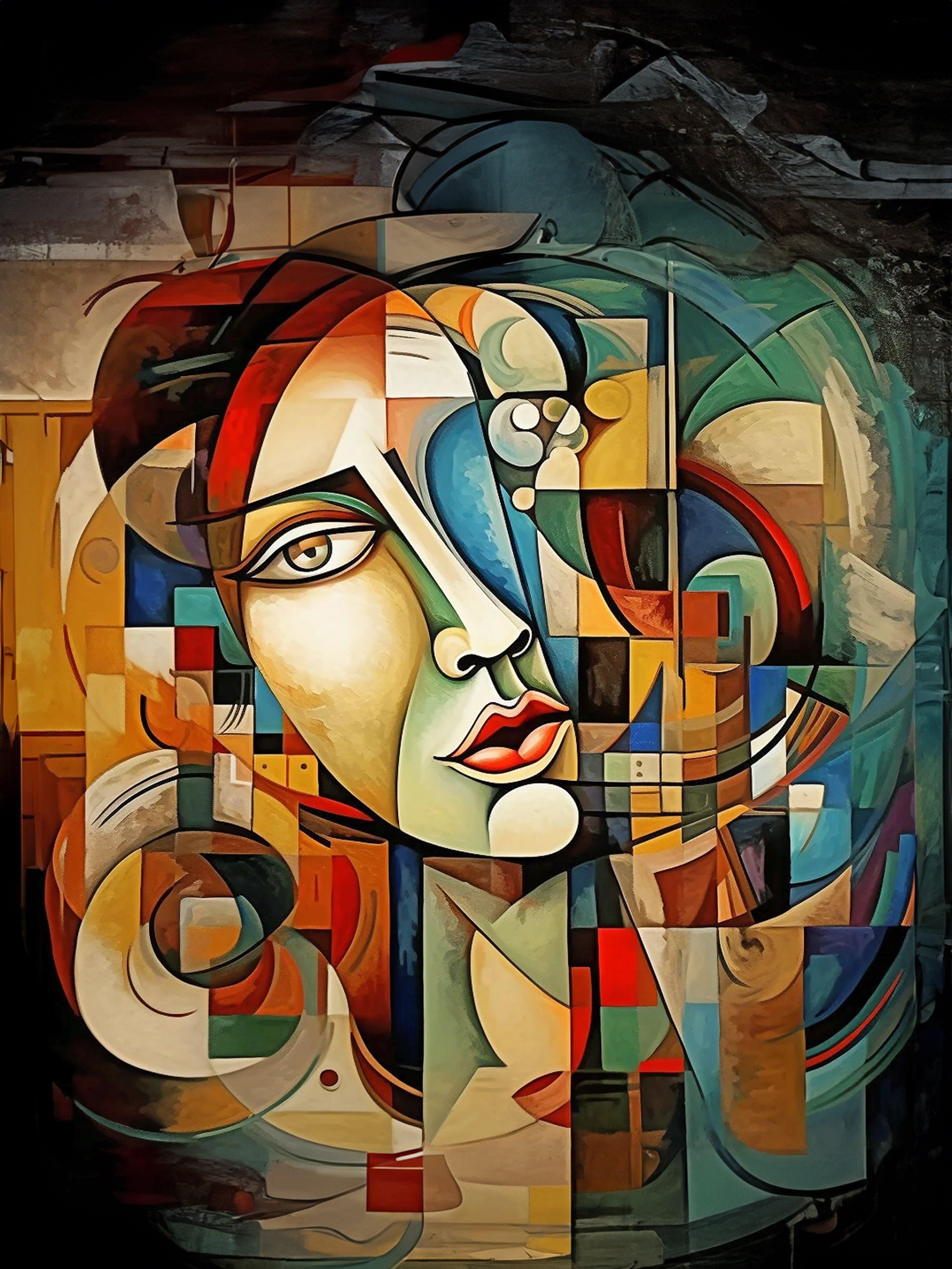 Wandbild Kubistische Frau in Farben Picasso Style Kunstdruck auf Leinwand