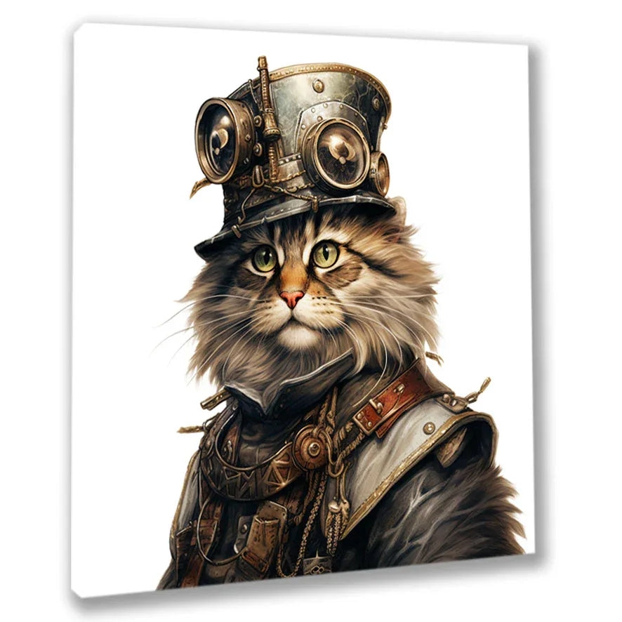 Wandbild Katzenportrait 19 im Steampunk Kunstdruck auf Leinwand | Wandbild Galerie