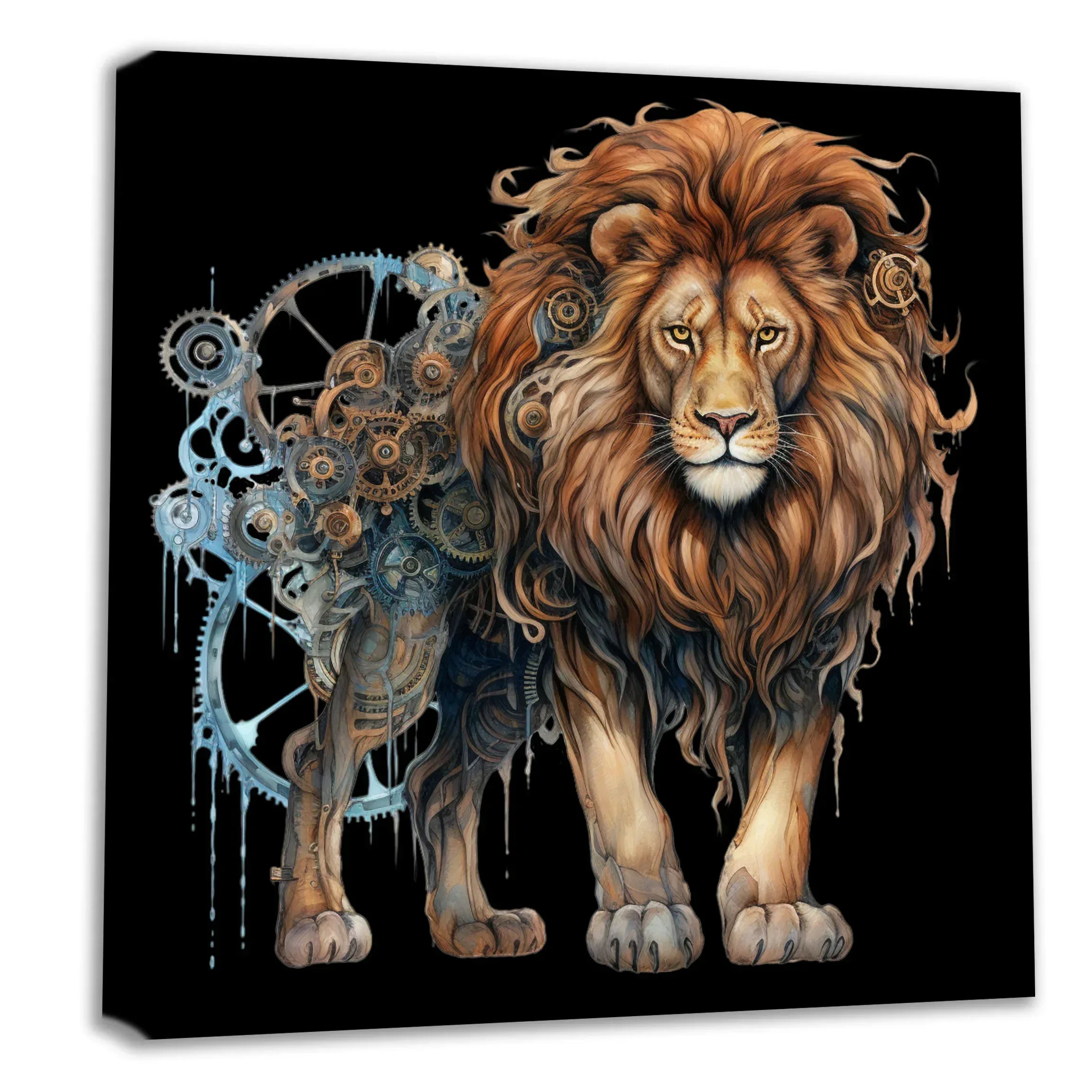 Wandbild Löwe in Wüste Steampunk Kunstdruck auf Leinwand direkt zum Aufhängen | Wandbild Galerie