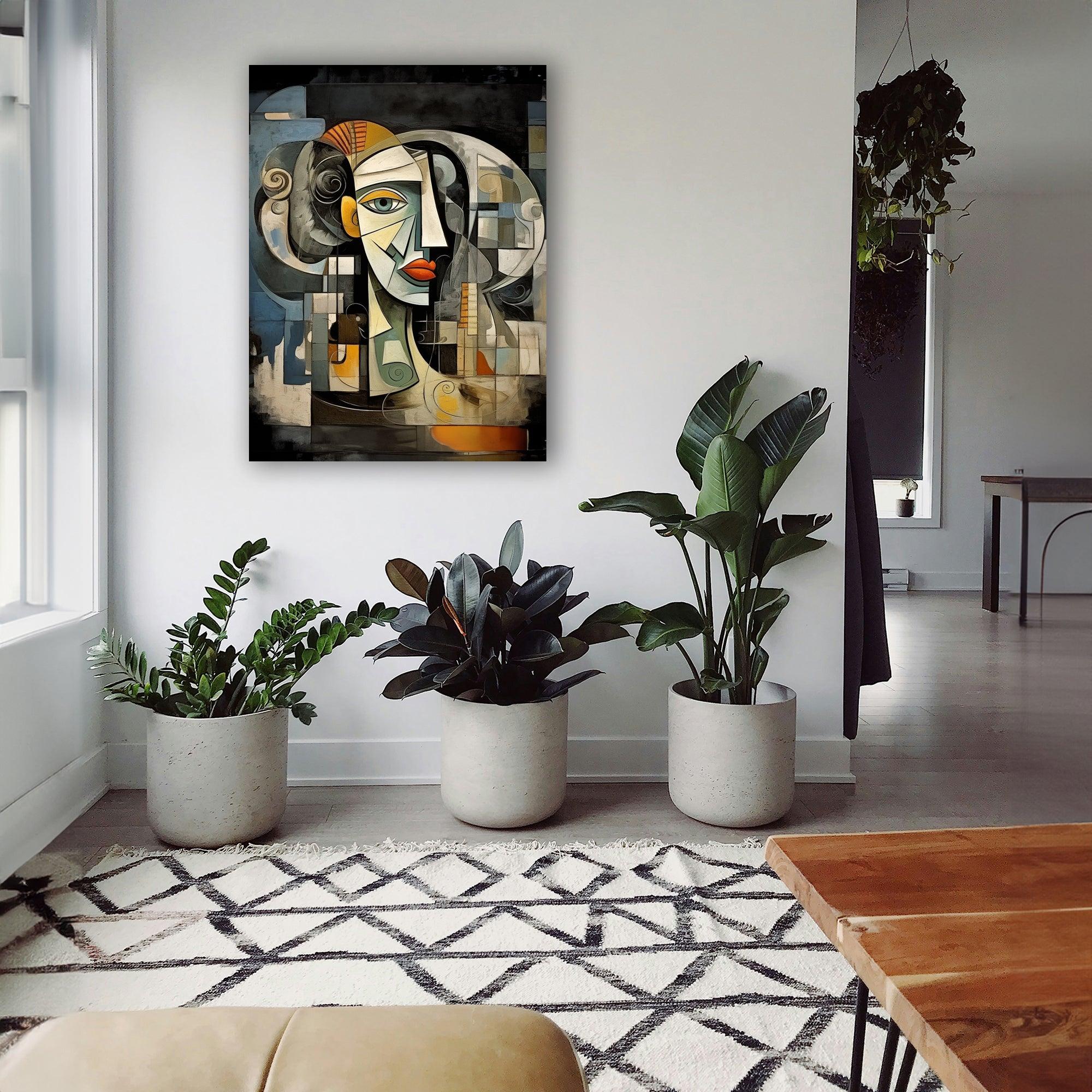 Wandbild Kubistische Frau mit Spirallocken Picasso Style Kunstdruck auf Leinwand