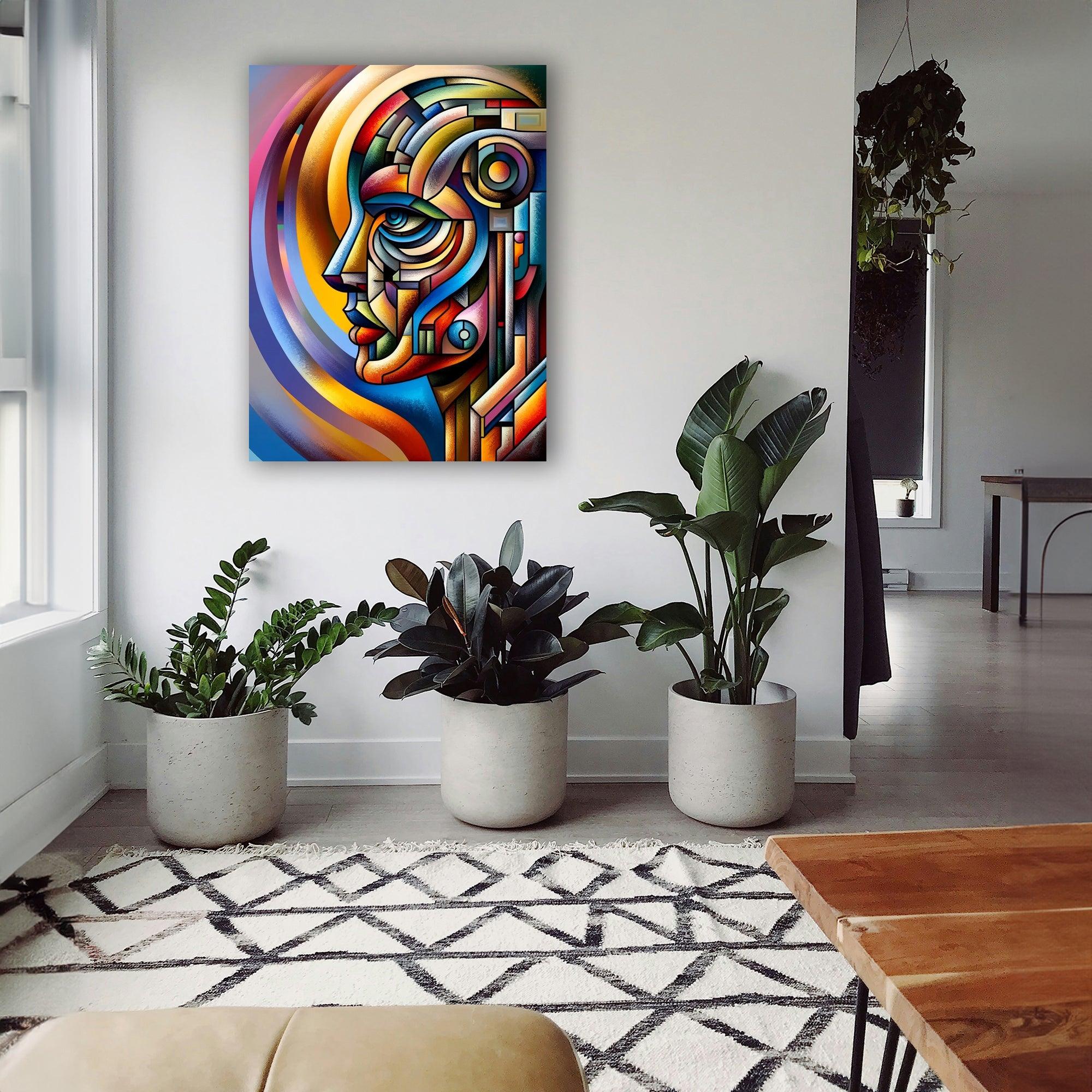 Wandbild Kubistisches Männerprofil in Regenbogenfarben Picasso Style Kunstdruck auf Leinwand