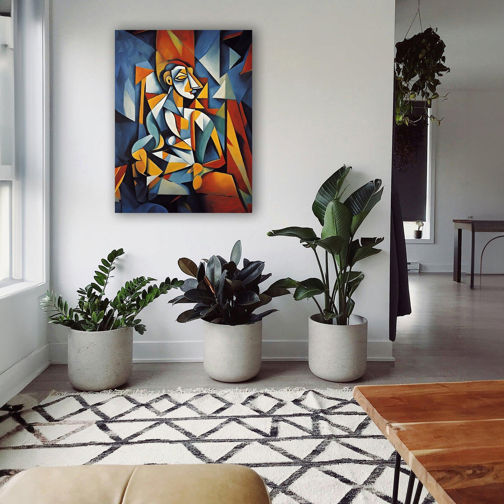 Wandbild Kubistischer Sitzender Mann Picasso Style Kunstdruck auf Leinwand