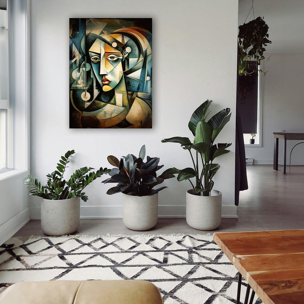 Wandbild Kubistische Frau in Blau Picasso Style Kunstdruck auf Leinwand