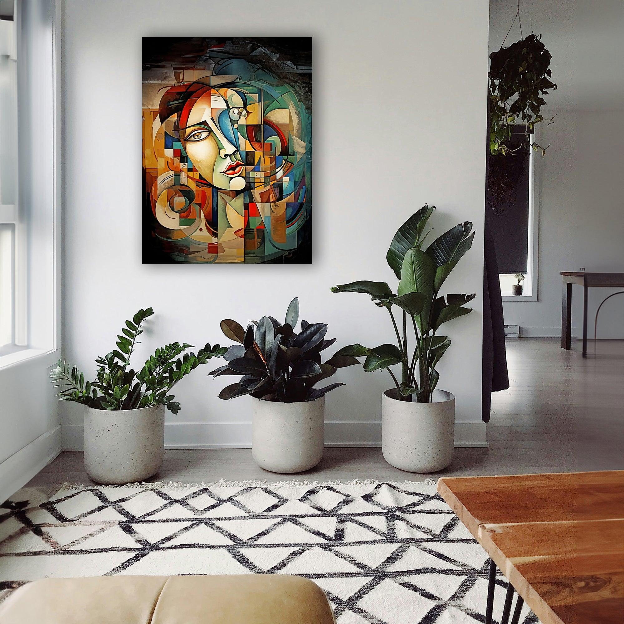 Wandbild Kubistische Frau in Farben Picasso Style Kunstdruck auf Leinwand