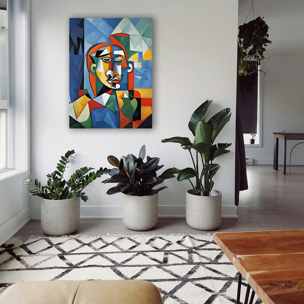 Wandbild Kubistische Frau mit grünen Augen Picasso Style Kunstdruck auf Leinwand