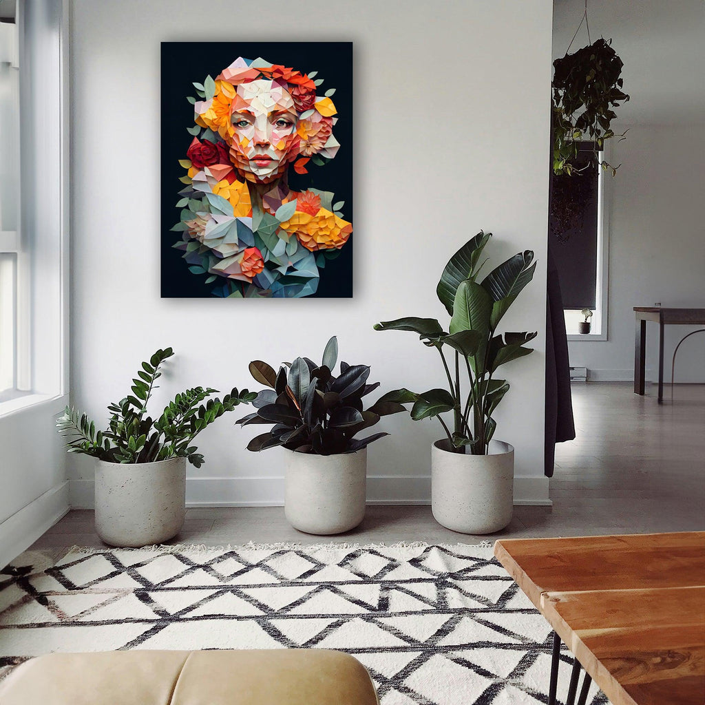 Wandbild Blumenfrau Paper Art Kunstdruck auf Leinwand