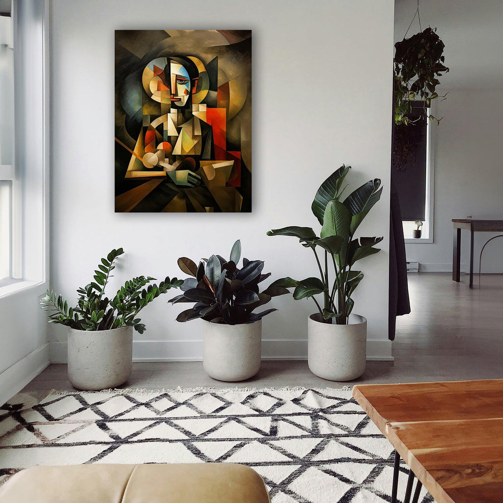 Wandbild Kubistischer Mann mit Pfeife Picasso Style Kunstdruck auf Leinwand