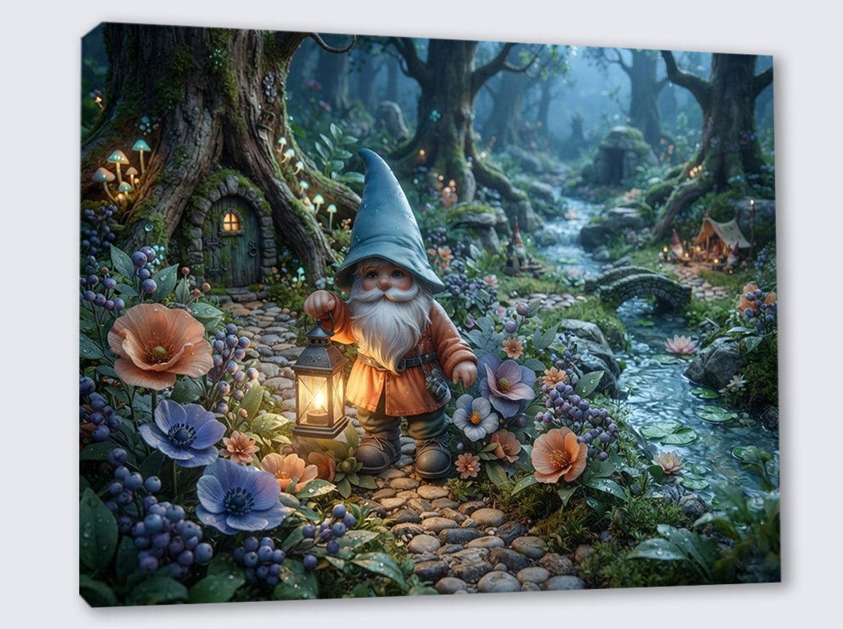 Wandbild Zauberwald Wichtel mit Laterne Kunstdruck auf Leinwand Nr. 1