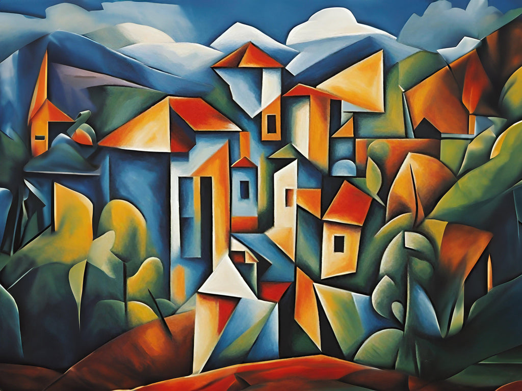 Wandbild Kubistisches Dorf Picasso Style Kunstdruck auf Leinwand