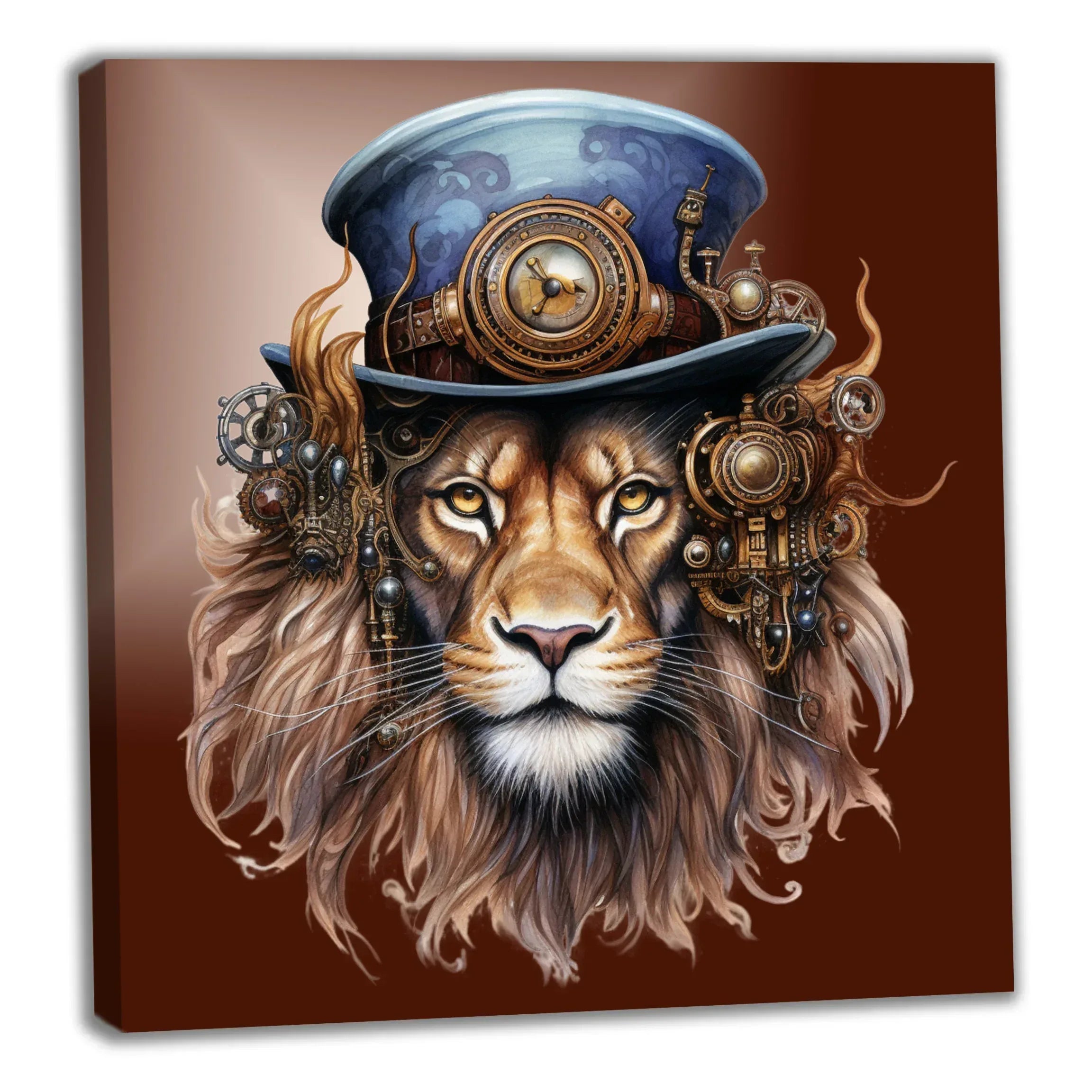 Wandbild Löwe in Wüste Steampunk Kunstdruck auf Leinwand direkt zum Aufhängen | Wandbild Galerie