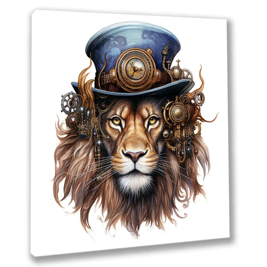 Wandbild Löwen 1 Steampunk Kunstdruck auf Leinwand direkt zum Aufhängen | Wandbild Galerie