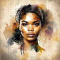Afrikanerin Nr. 1 – Portrait mit Haarschmuck Aquarell Kunstdruck auf Leinwand