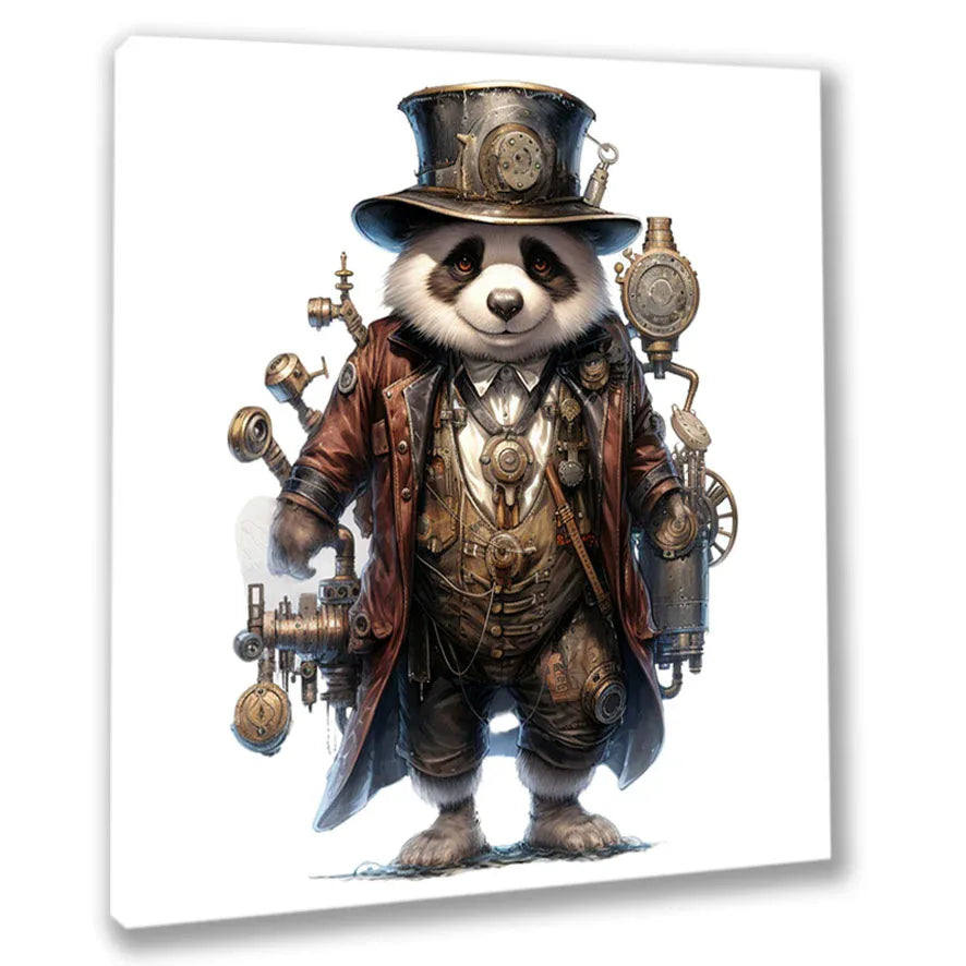 Wandbild Panda 1 Steampunk Kunstdruck auf Leinwand direkt zum Aufhängen | Wandbild Galerie