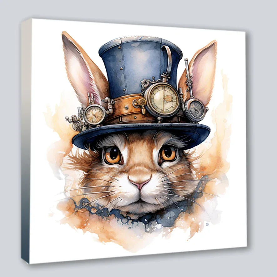 Wandbild Hase Steampunk Stil Kunstdruck auf Leinwand | Wandbild Galerie