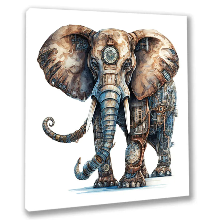 Wandbild Elefant 1 Steampunk Kunstdruck auf Leinwand direkt zum Aufhängen | Wandbild Galerie