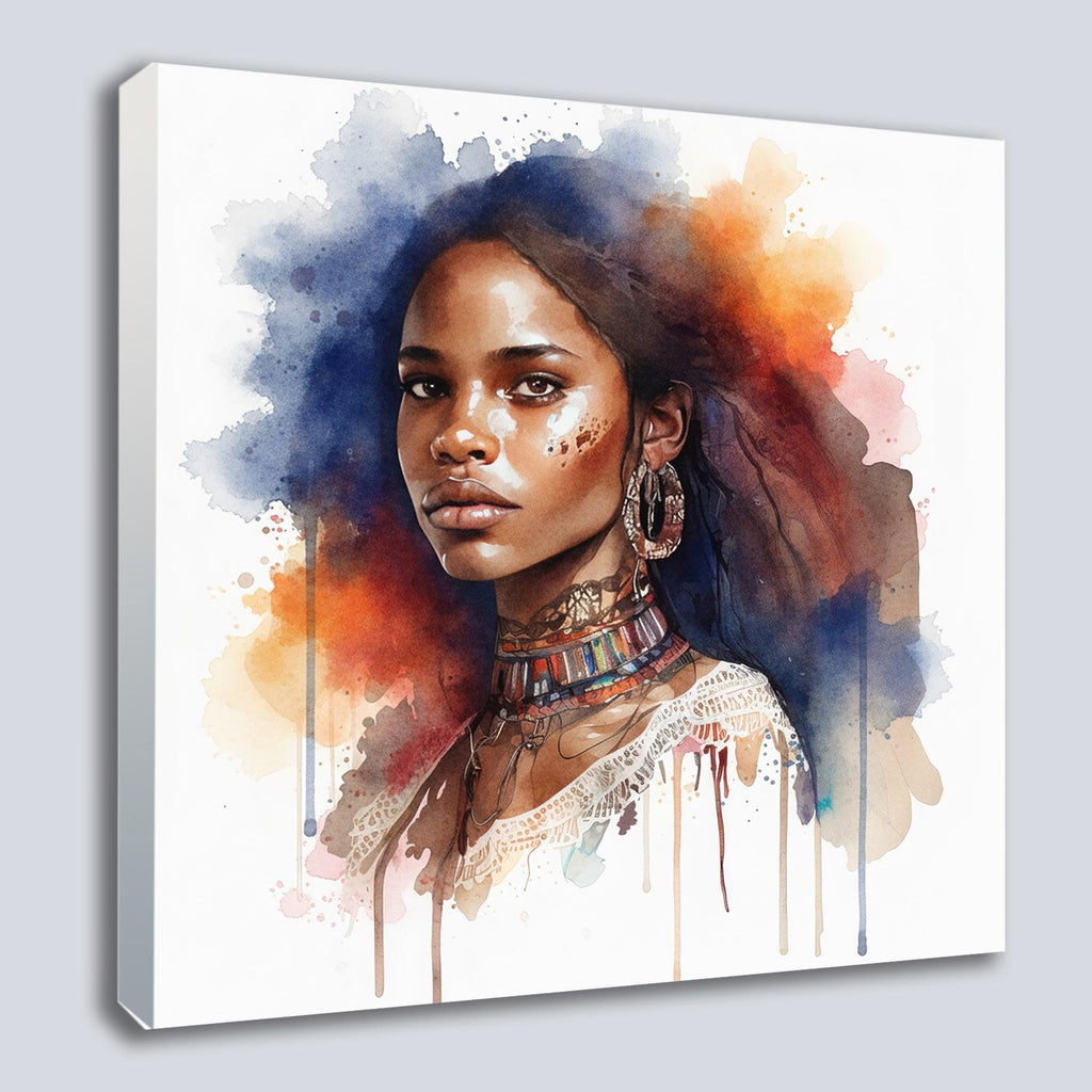 Wandbild Afrikanerin Portrait mit Creolen und Stammeshalsschmuck