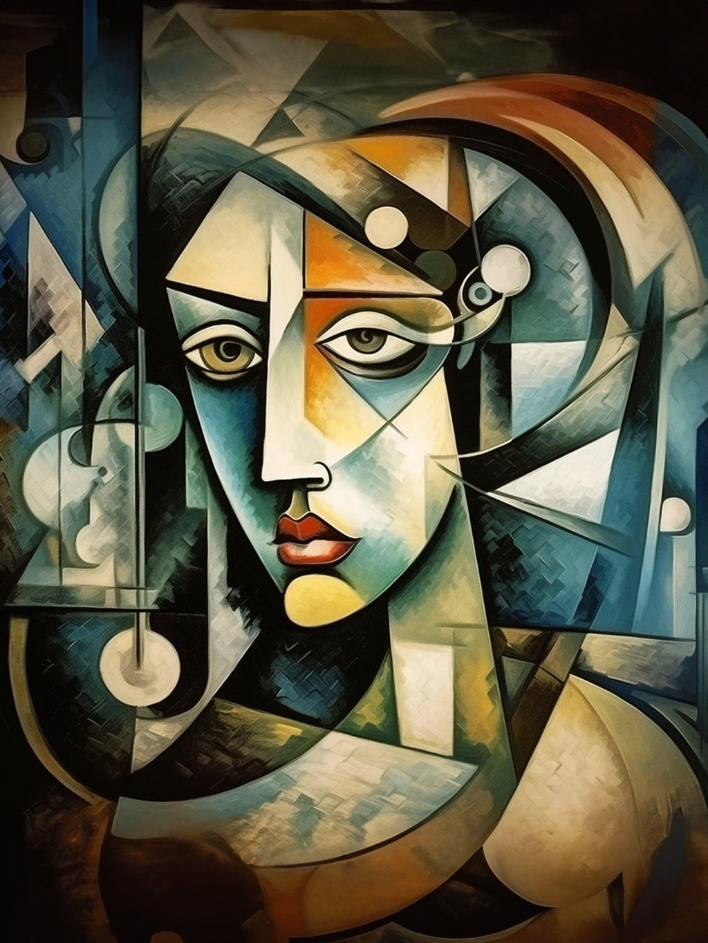 Wandbild Kubistische Frau in Blau Picasso Style Kunstdruck auf Leinwand