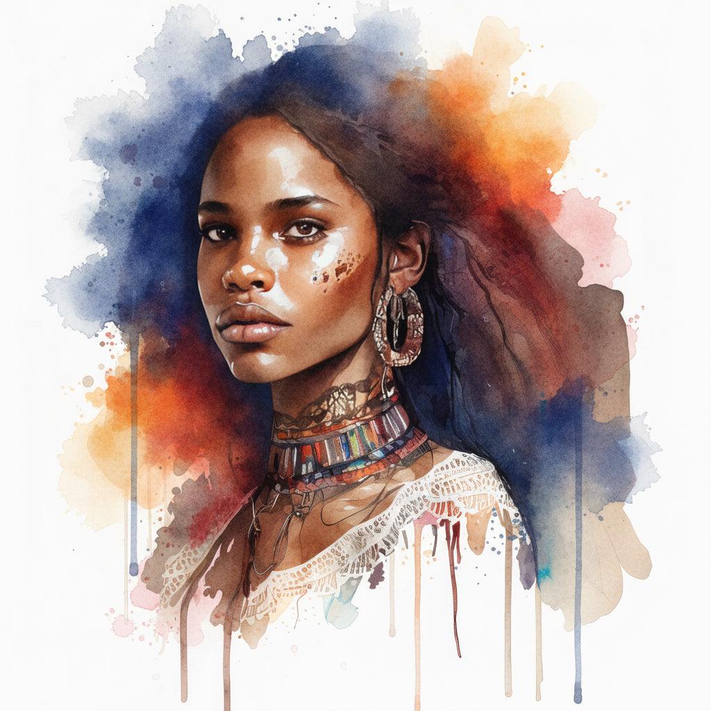 Wandbild Afrikanerin Portrait mit Creolen und Stammeshalsschmuck