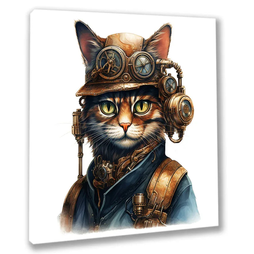 Wandbild Katzenportrait 20 im Steampunk Kunstdruck auf Leinwand | Wandbild Galerie