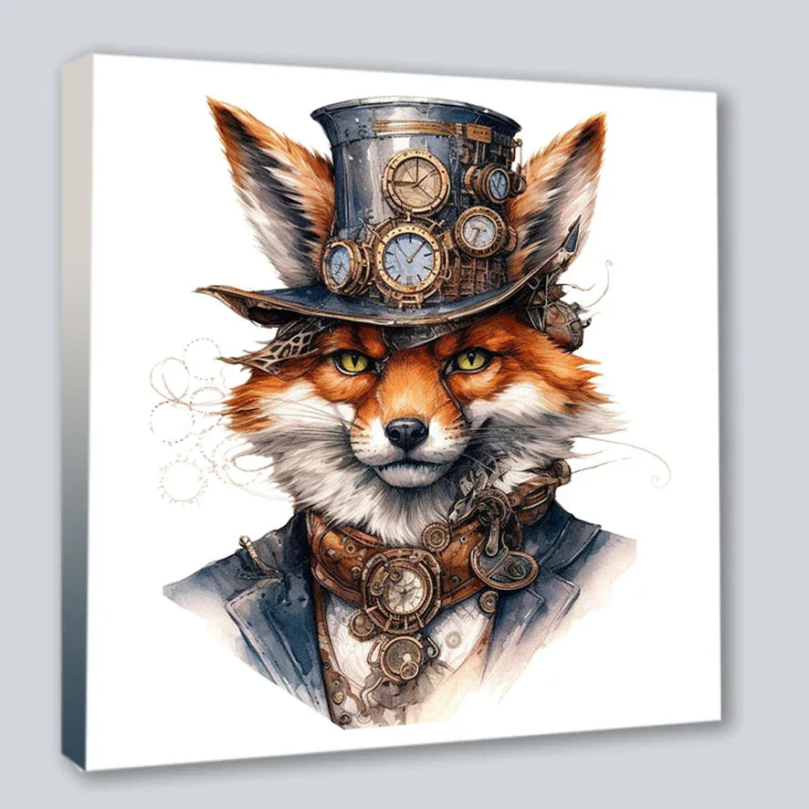 Wandbild Fuchs Reineke 20 Steampunk Kunstdruck auf Leinwand | Wandbild Galerie