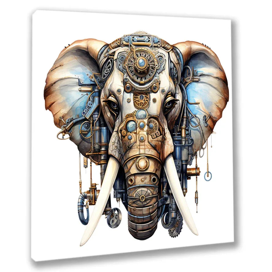 Wandbild Elefant 20 Steampunk Kunstdruck auf Leinwand direkt zum Aufhängen | Wandbild Galerie