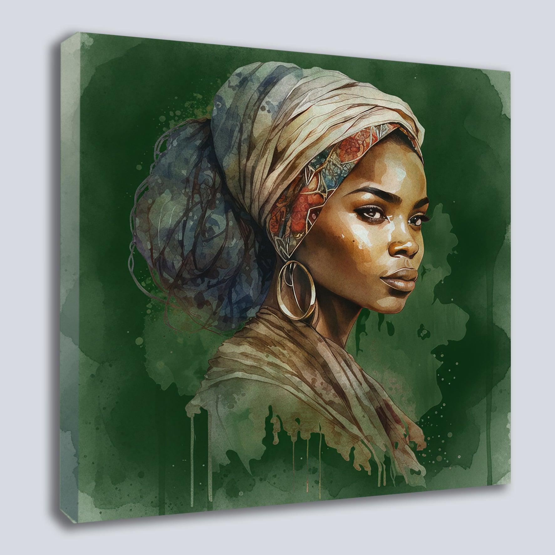 Wandbild Afrikanerin Portrait mit Kopftuch und Goldcreolen