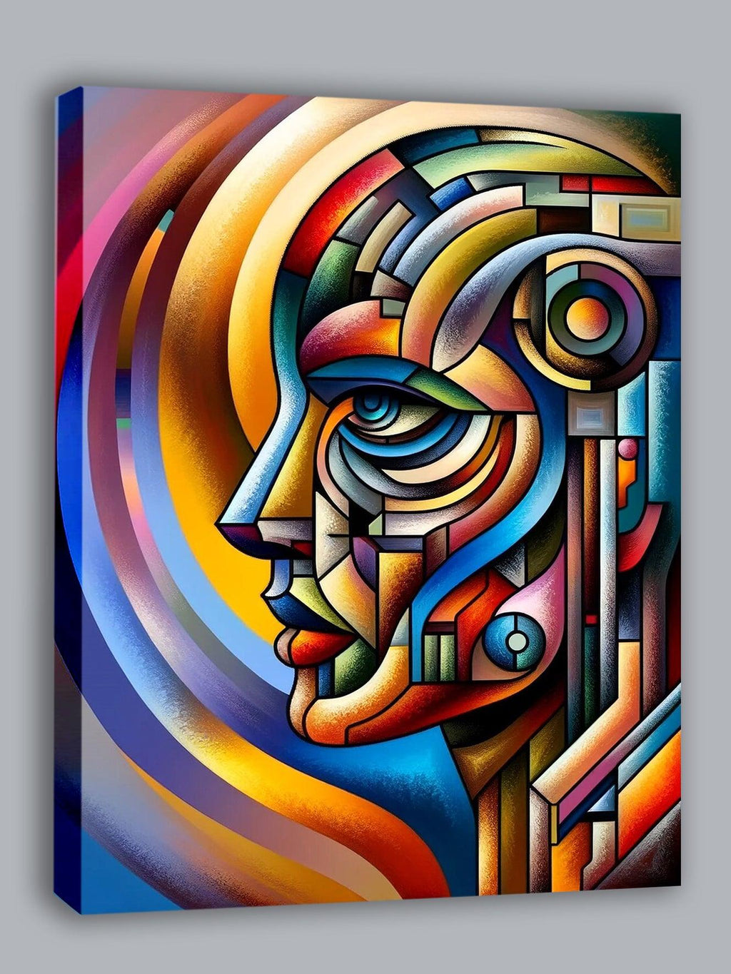Wandbild Kubistisches Männerprofil in Regenbogenfarben Picasso Style Kunstdruck auf Leinwand