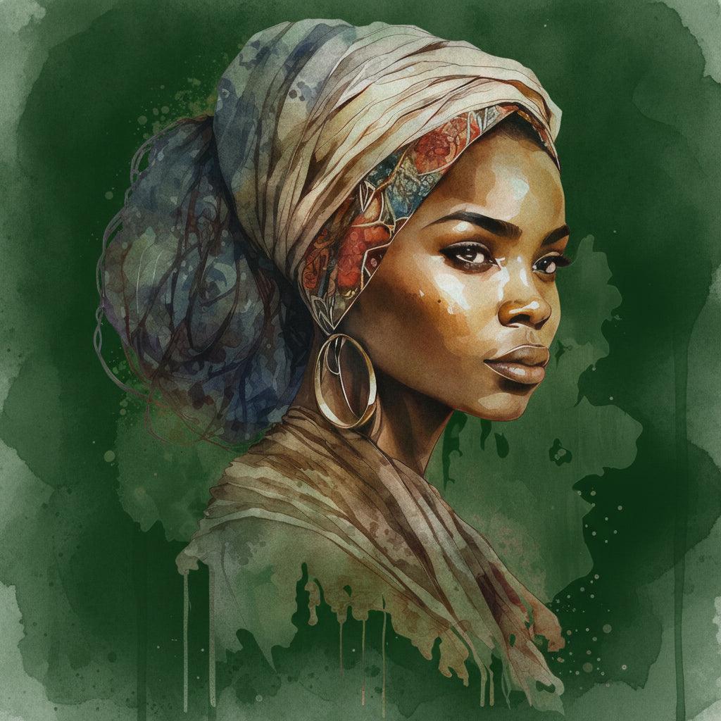 Wandbild Afrikanerin Portrait mit Kopftuch und Goldcreolen