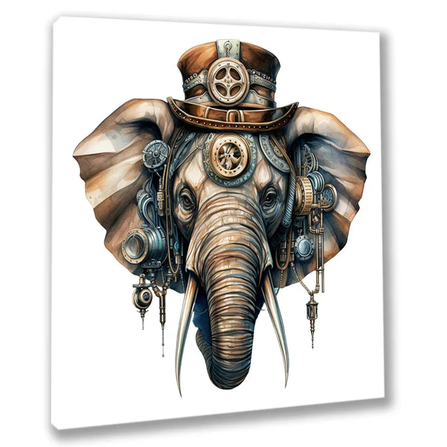 Wandbild Elefant 21 Steampunk Kunstdruck auf Leinwand direkt zum Aufhängen | Wandbild Galerie
