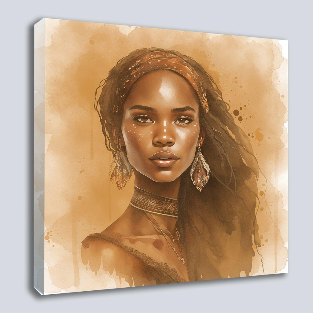 Wandbild Afrikanerin Portrait mit Federohrrringen und Choker