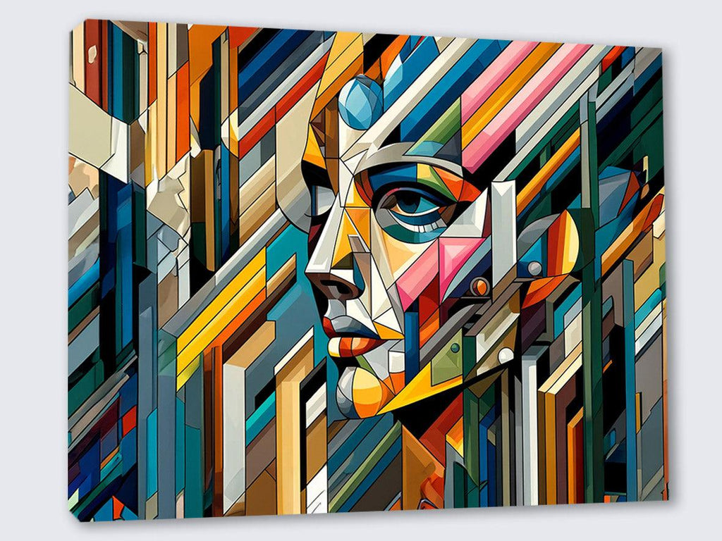 Wandbild Kubistisches Gesicht in Farben Picasso Style Kunstdruck auf Leinwand