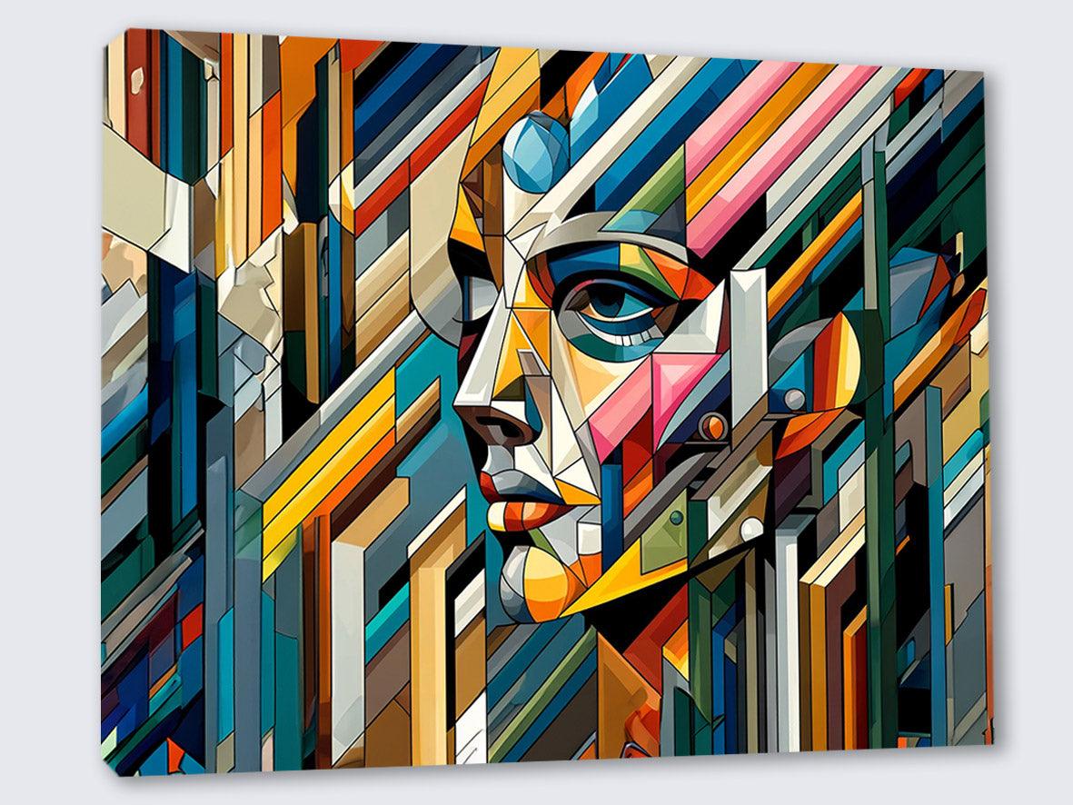 Wandbild Kubistisches Gesicht in Farben Picasso Style Kunstdruck auf Leinwand