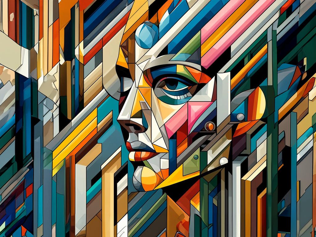 Wandbild Kubistisches Gesicht in Farben Picasso Style Kunstdruck auf Leinwand