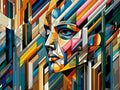 Wandbild Kubistisches Gesicht in Farben Picasso Style Kunstdruck auf Leinwand