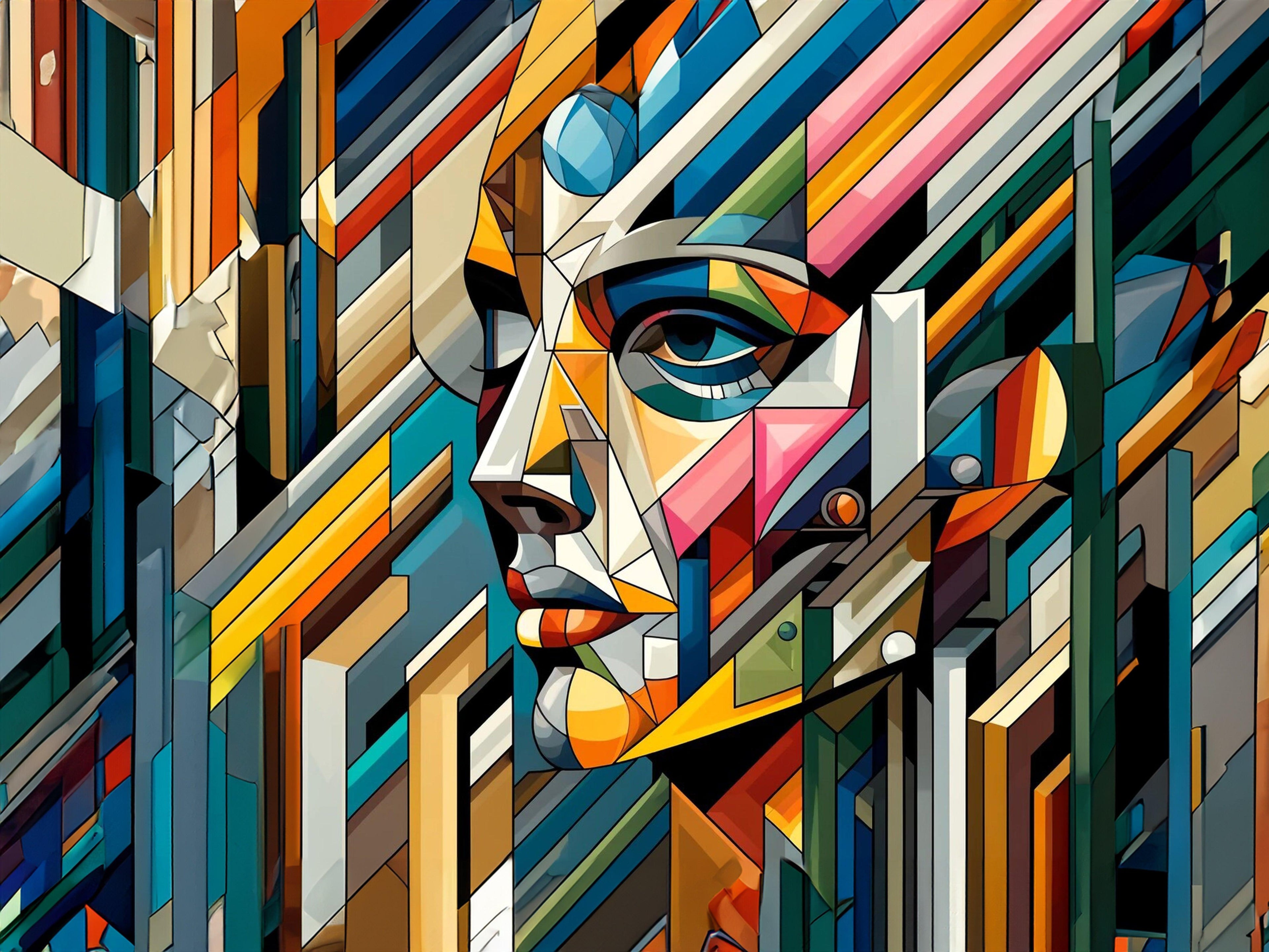 Wandbild Kubistisches Gesicht in Farben Picasso Style Kunstdruck auf Leinwand