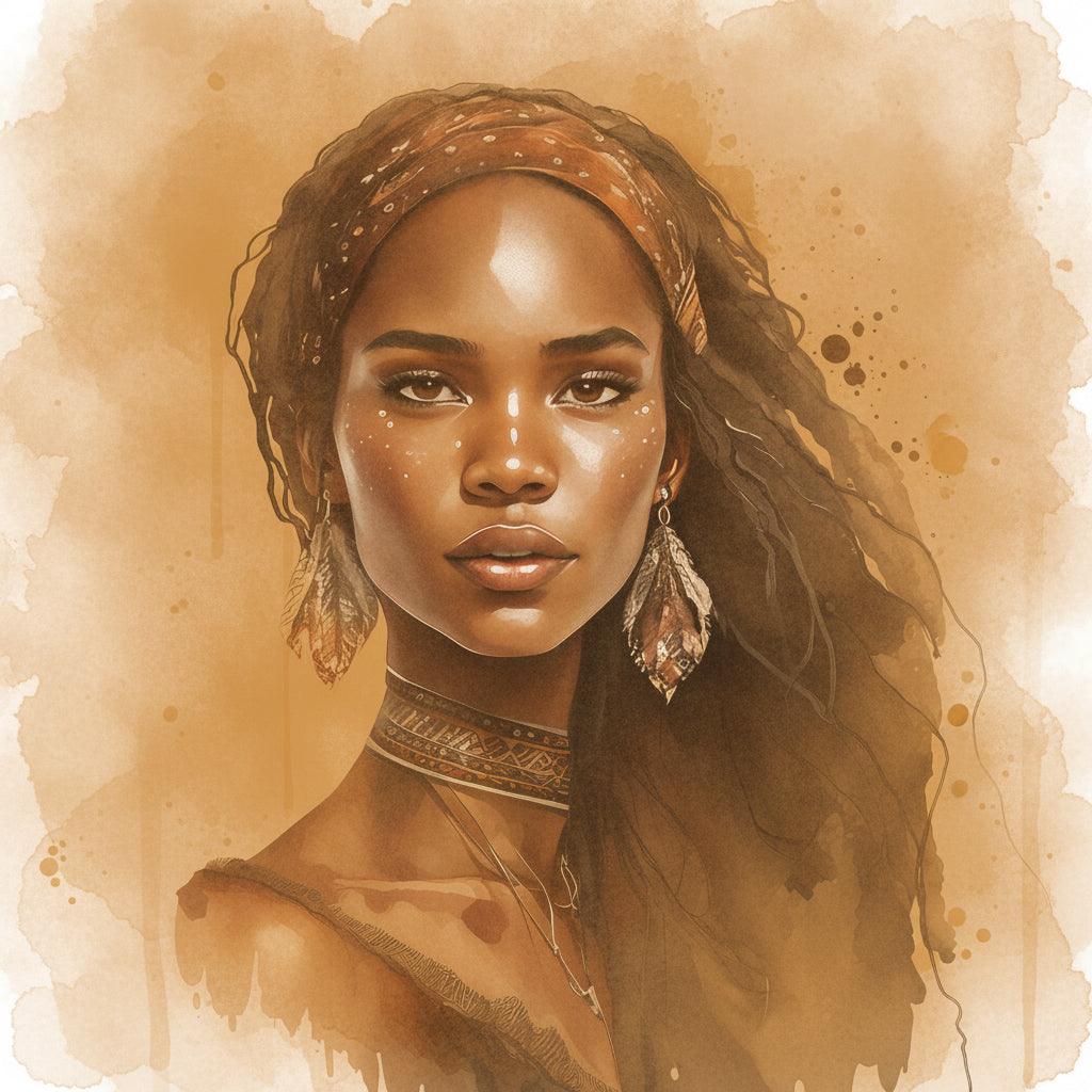 Wandbild Afrikanerin Portrait mit Federohrrringen und Choker