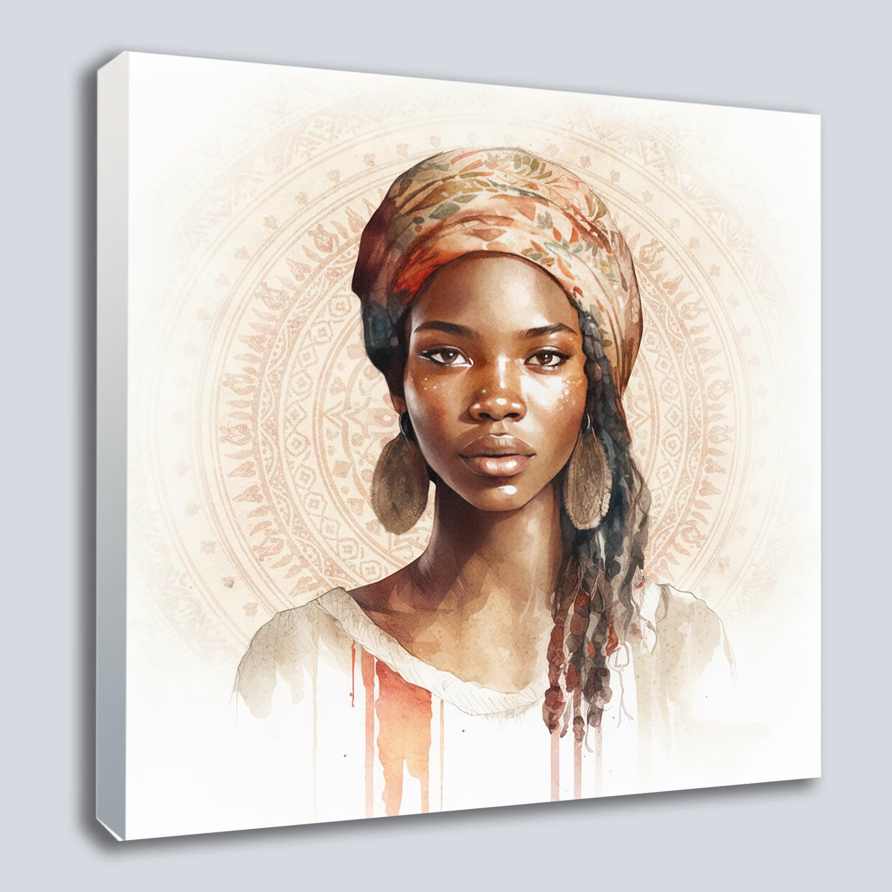 Wandbild Afrikanerin Portrait mit Blumenkopftuch und Creolen
