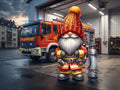 Feuerwehr Wichtel vor dem Feuerwehrauto beim Ausrücken Kunstdruck auf Leinwand