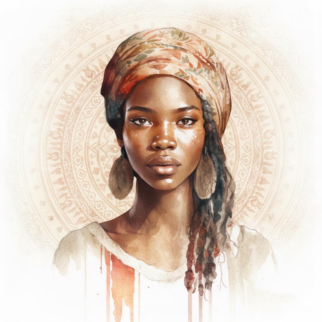 Wandbild Afrikanerin Portrait mit Blumenkopftuch und Creolen