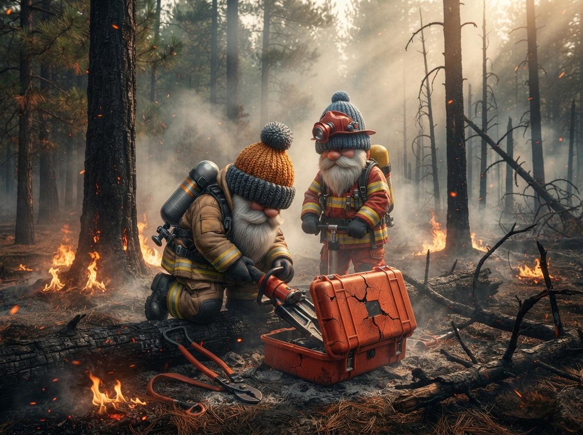 Feuerwehr Wichtel nach dem Waldbrand Kunstdruck auf Leinwand