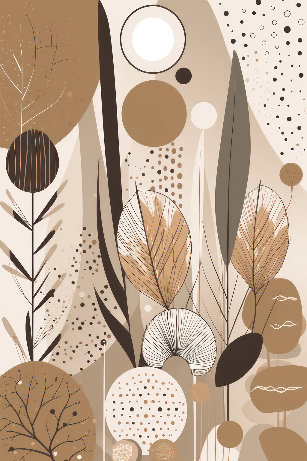 Wandbild Boho Art Abstrakt Beige Braun Kunstdruck auf Leinwand