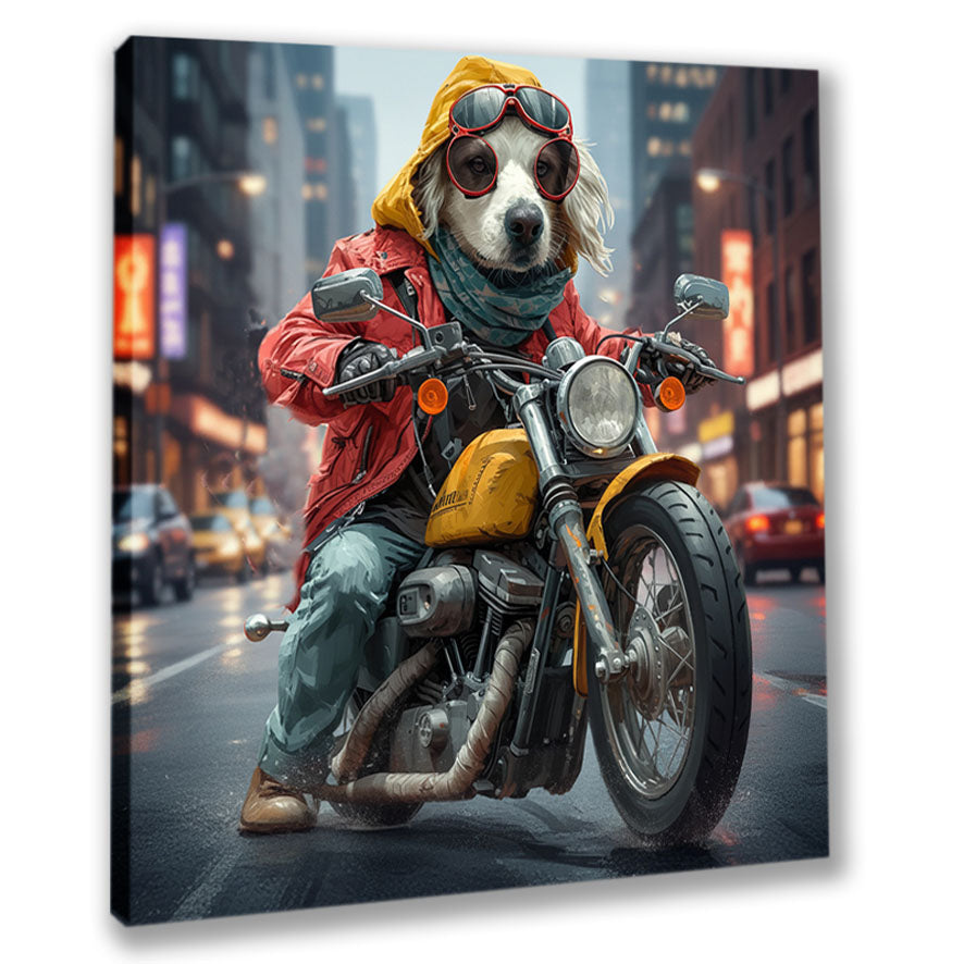 Wandbild Hunde auf Motorrad 2 Kunstdruck auf Leinwand
