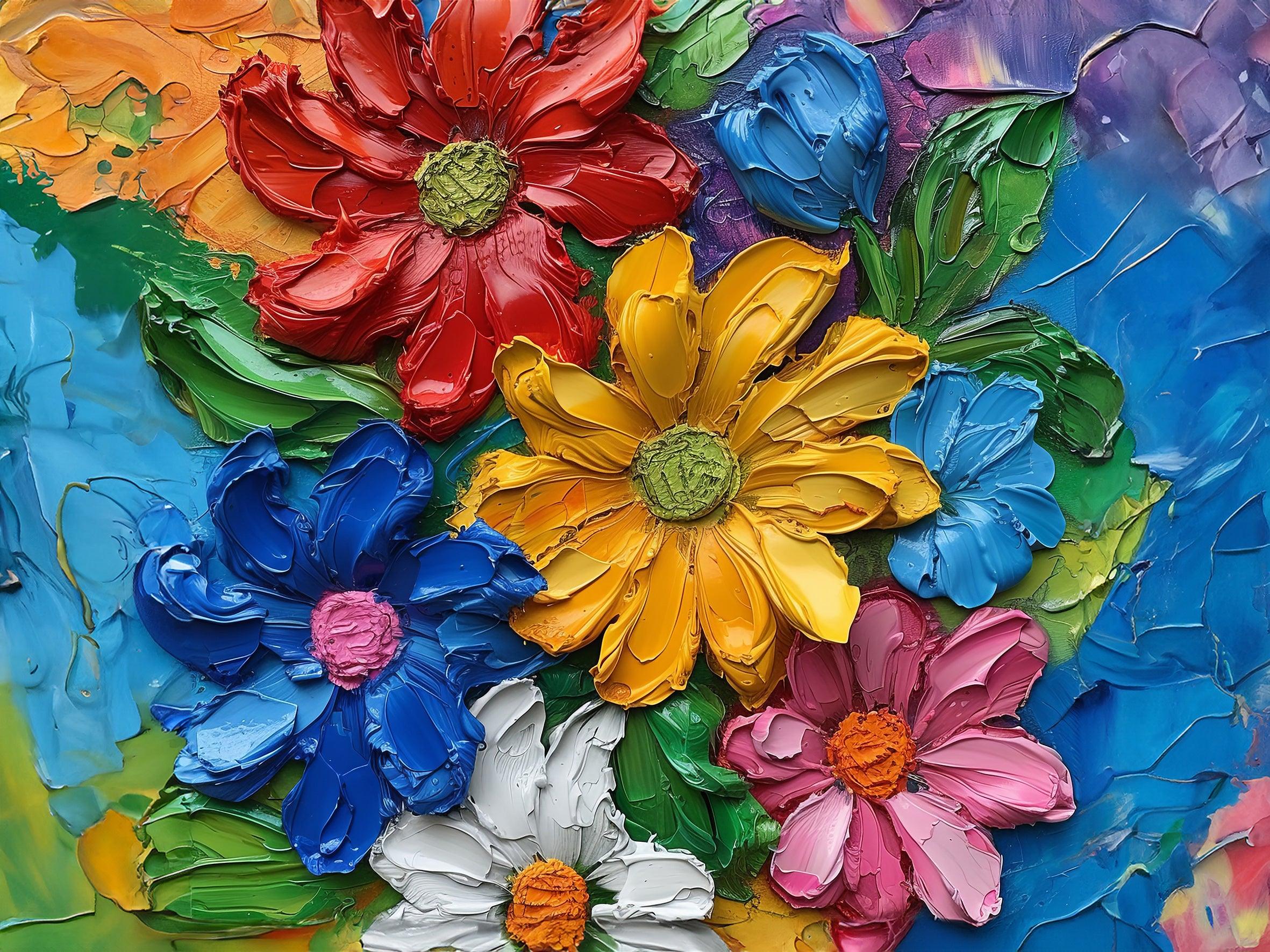 Wandbild Blumen Spachteltechnik Nr. 1 Kunstdruck auf Leinwand