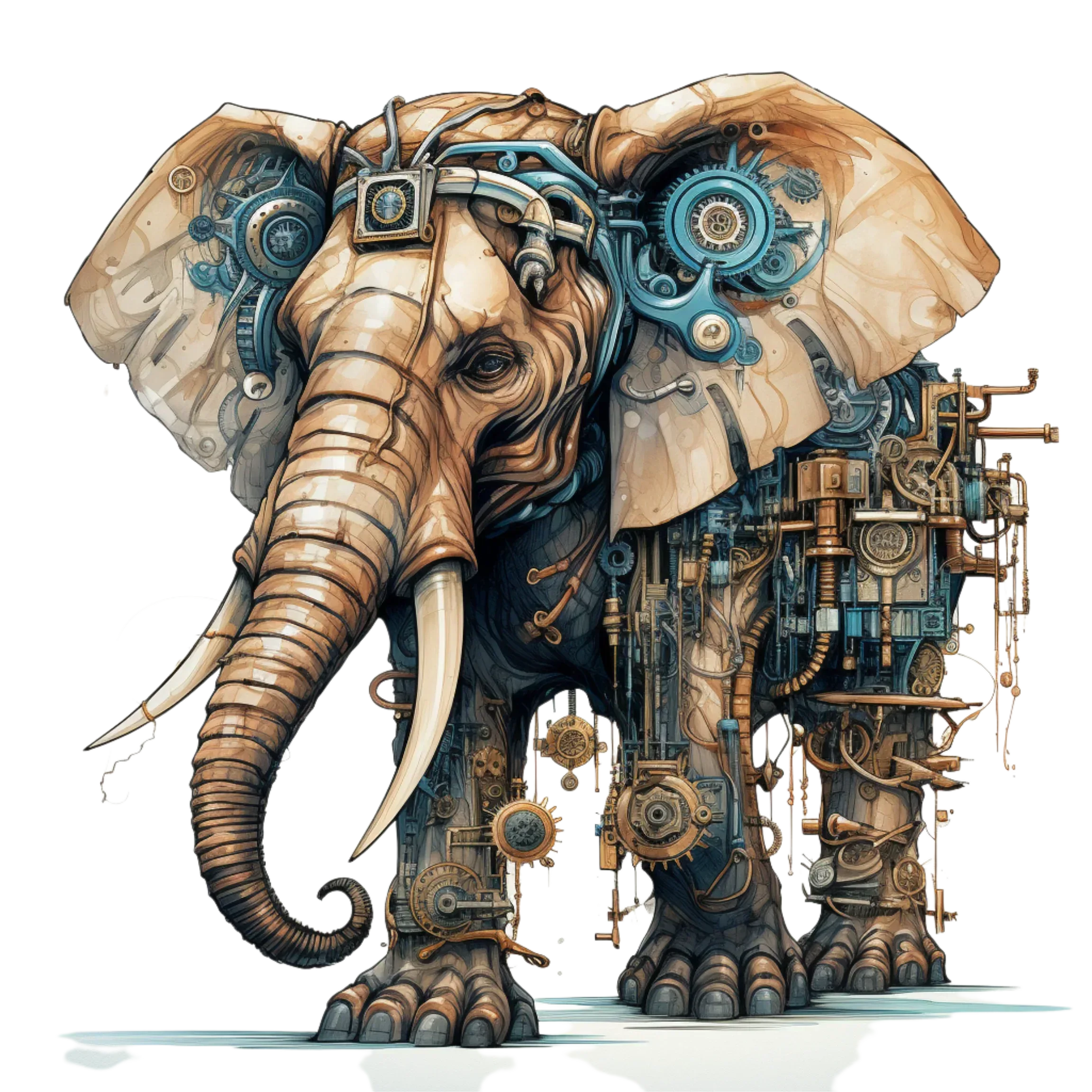 Wandbild Elefant Steampunk Kunstdruck auf Leinwand direkt zum Aufhängen | Wandbild Galerie