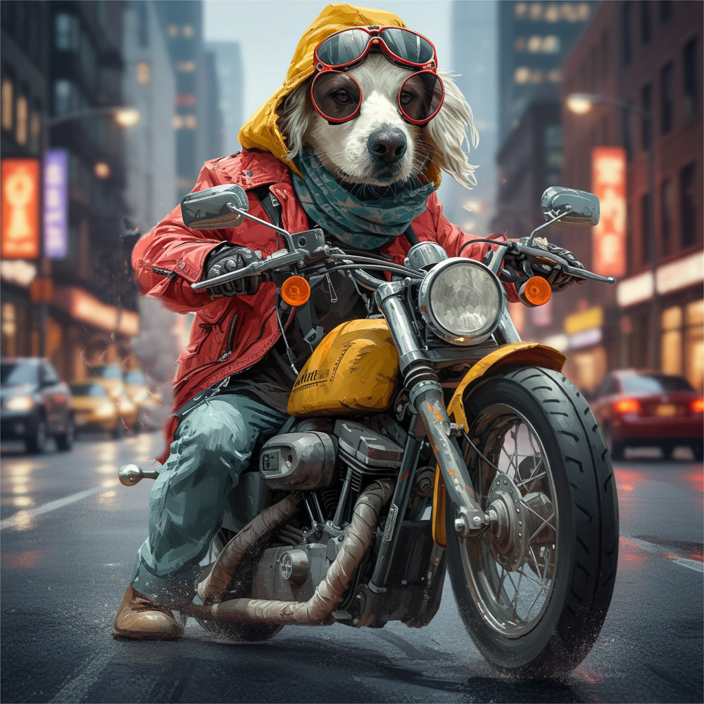 Wandbild Hunde auf Motorrad 2 Kunstdruck auf Leinwand