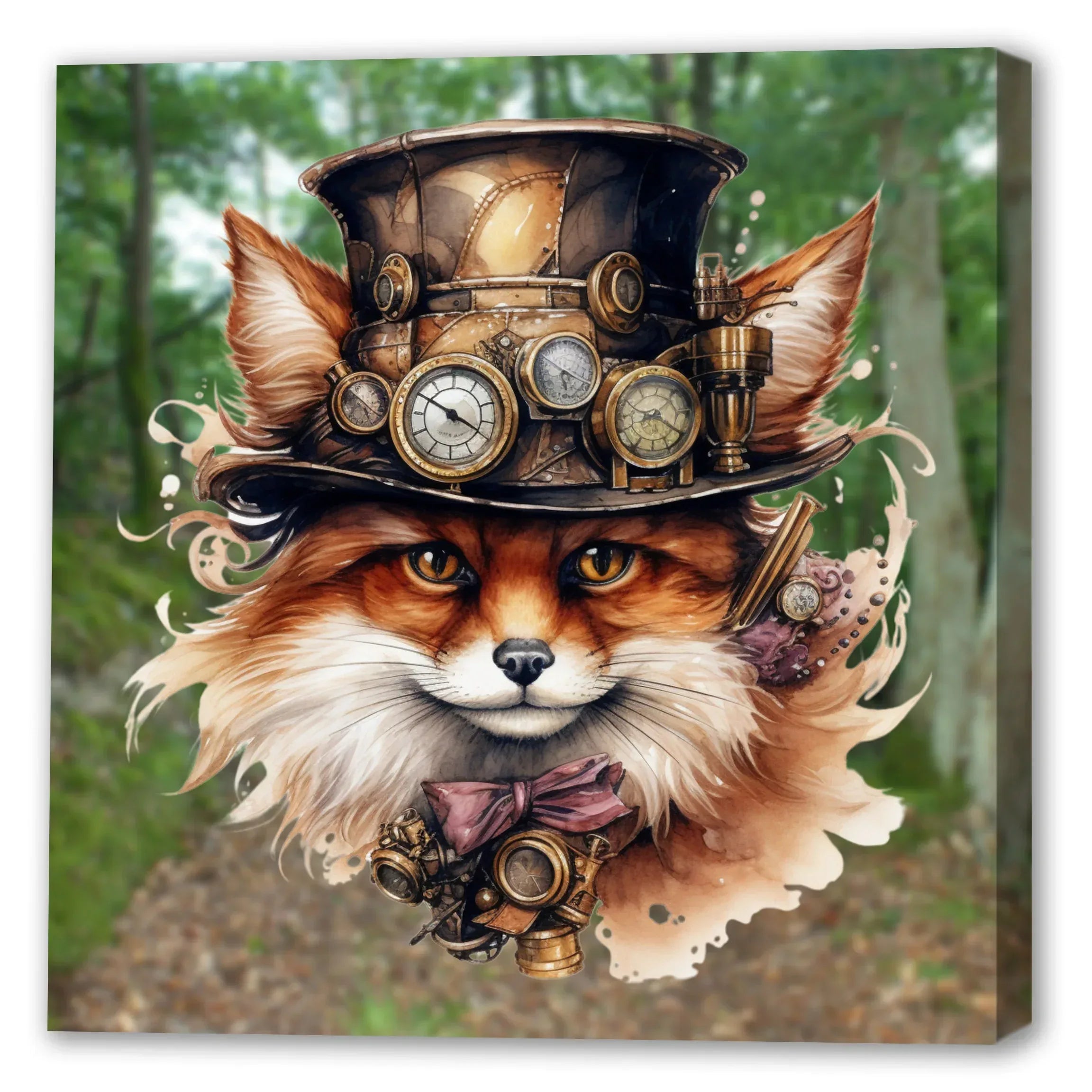 Fuchs im Wald Steampunk Wandbild Kunstdruck auf Leinwand | Wandbild Galerie