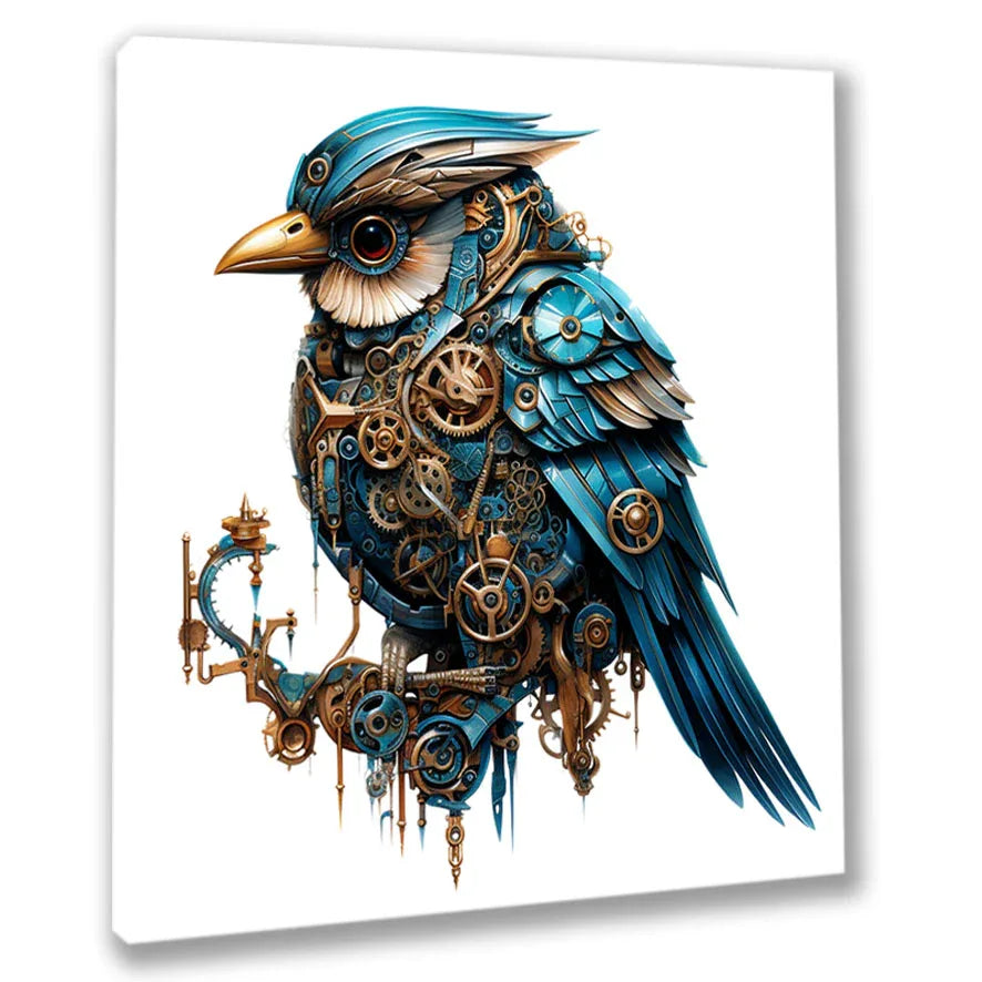 Wandbild Steampunk Vogel 2 Kunstdruck auf Leinwand direkt zum Aufhängen | Wandbild Galerie